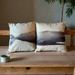 Whale Print Throw Pillow Set - Cream and Gray
